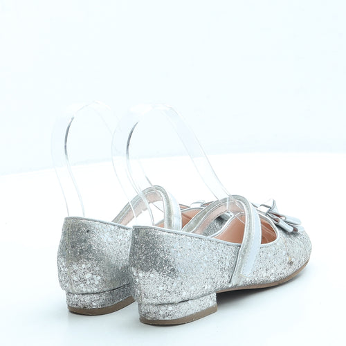 Preworn Girls Silver Polyester Mary Jane Flat UK 11.5 29