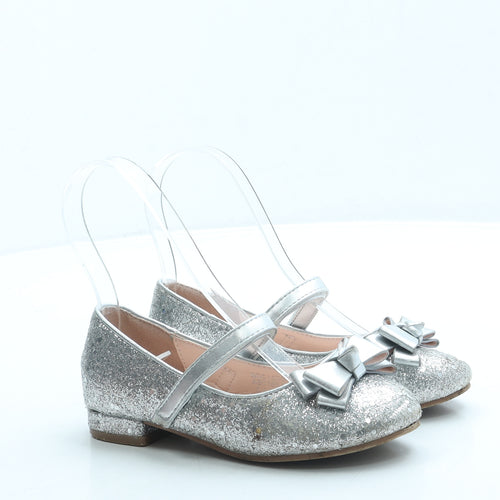 Preworn Girls Silver Polyester Mary Jane Flat UK 11.5 29
