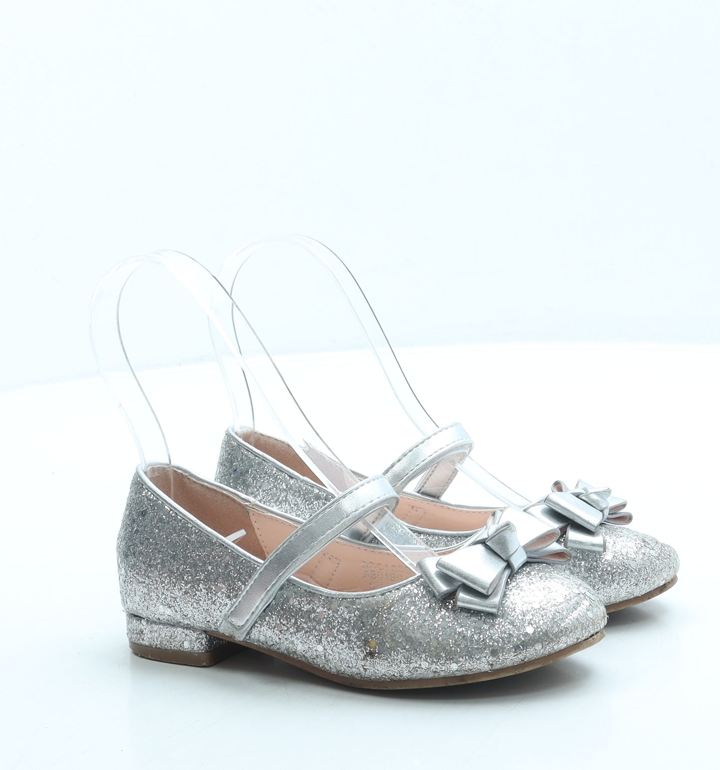 Preworn Girls Silver Polyester Mary Jane Flat UK 11.5 29