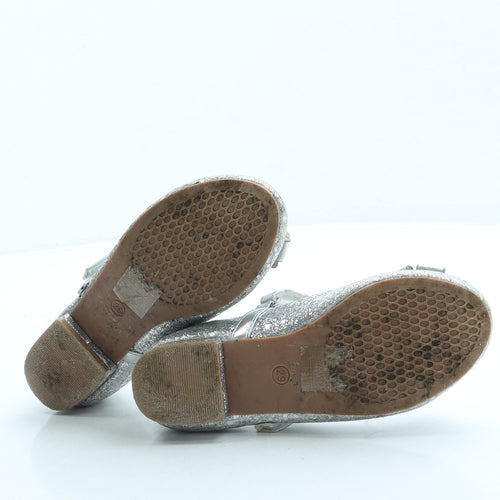 Preworn Girls Silver Polyester Mary Jane Flat UK 11.5 29