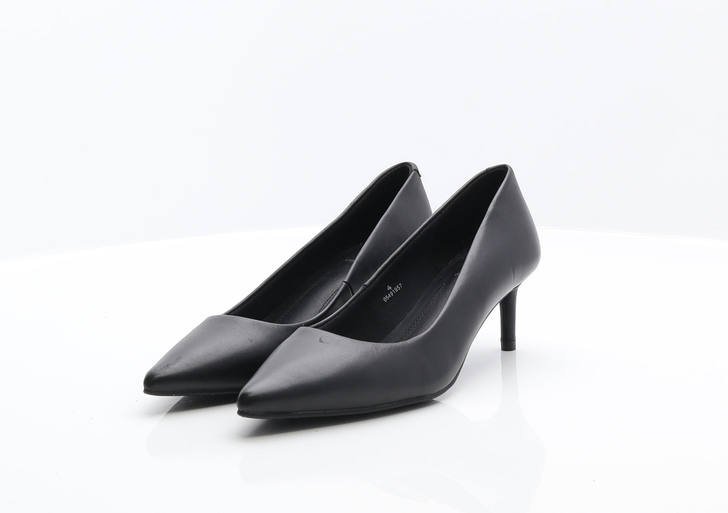 M&S Womens Black Leather Court Heel UK 4