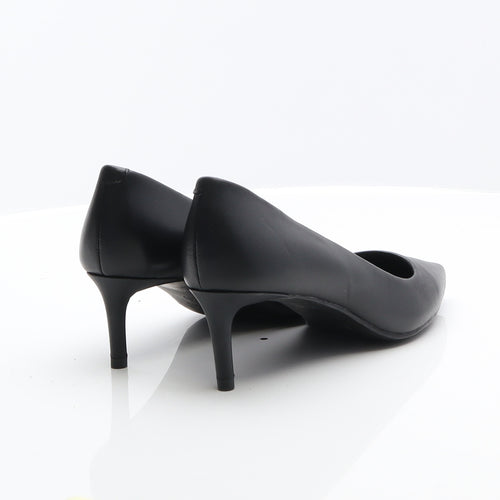 M&S Womens Black Leather Court Heel UK 4