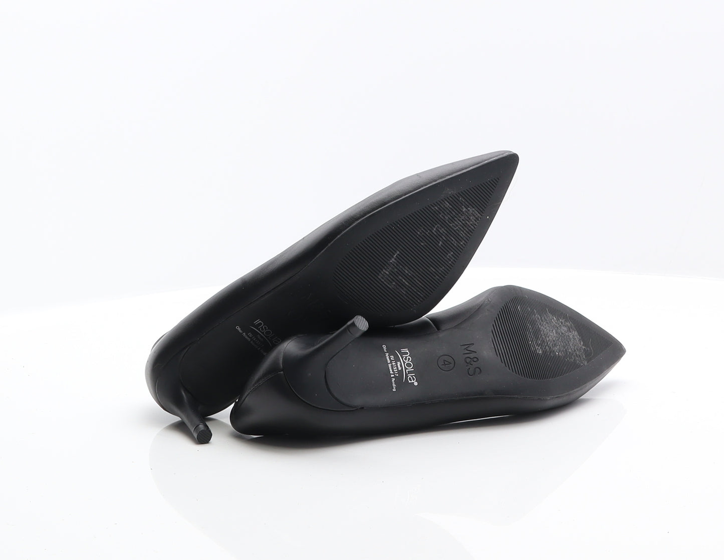 M&S Womens Black Leather Court Heel UK 4