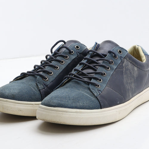 MAN Mens Blue Colourblock Leather Trainer Casual UK 9 43