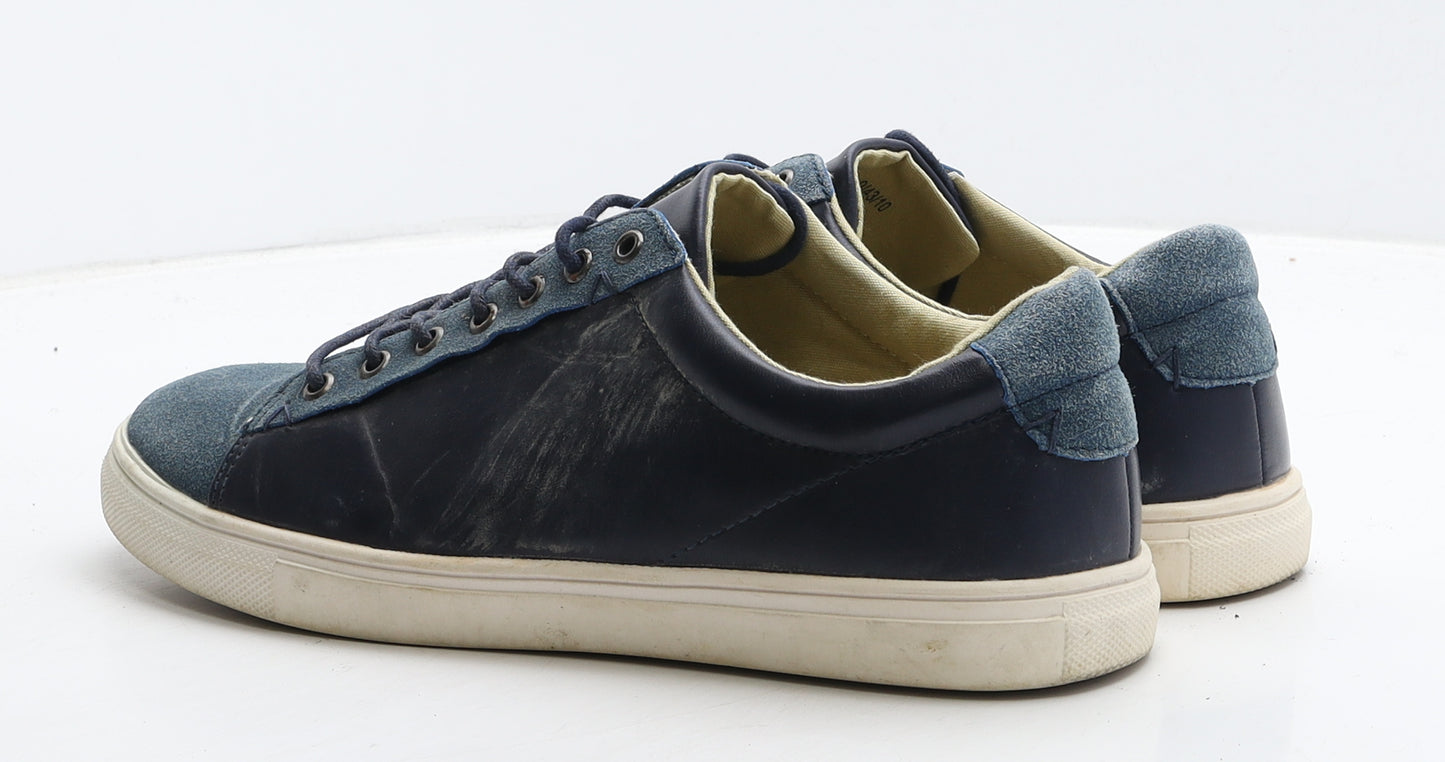 MAN Mens Blue Colourblock Leather Trainer Casual UK 9 43