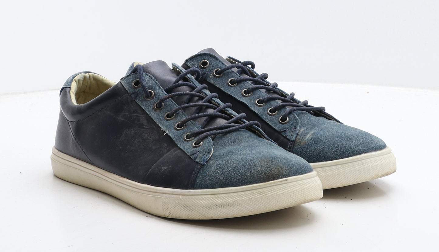 MAN Mens Blue Colourblock Leather Trainer Casual UK 9 43