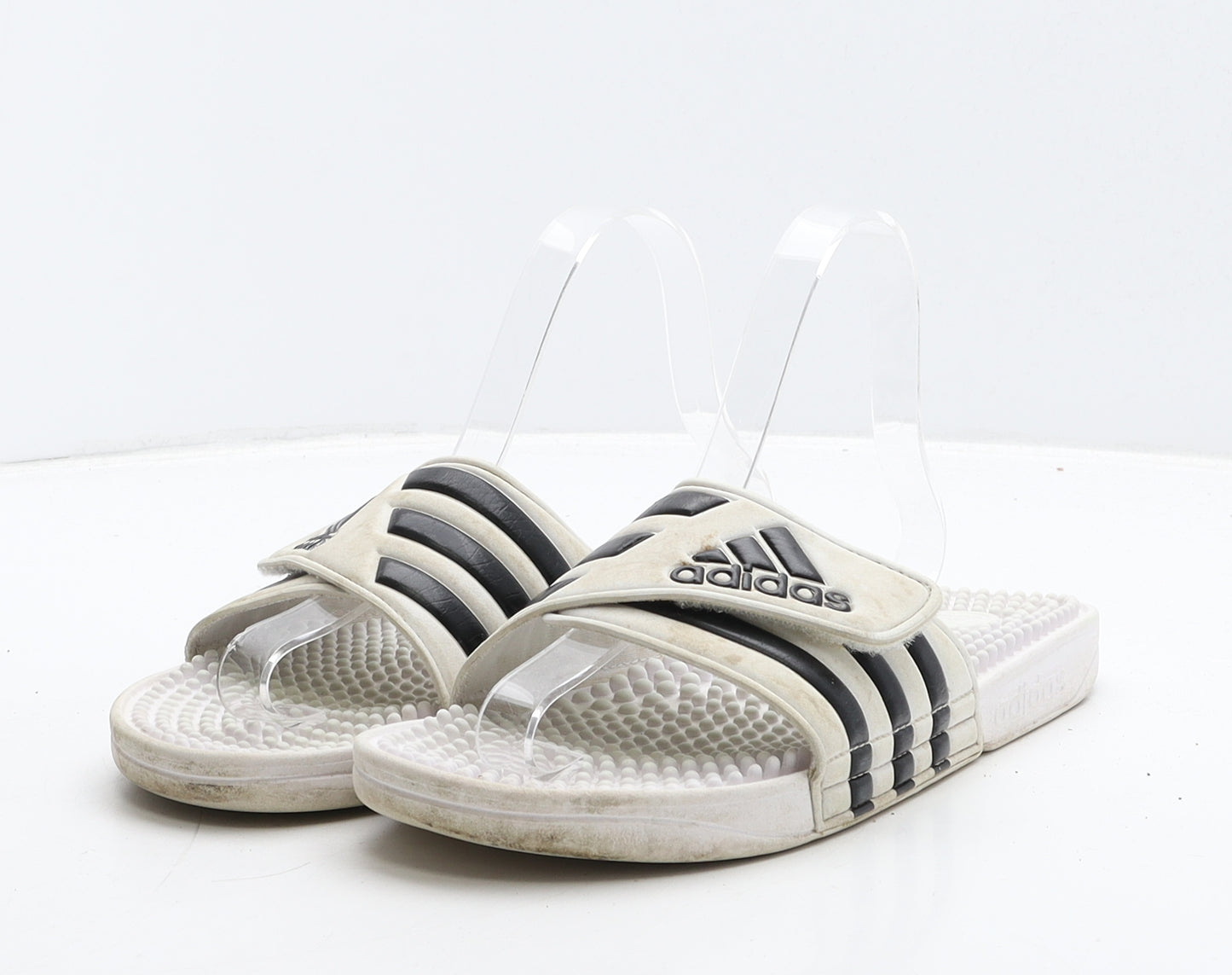 adidas Womens White Striped Rubber Slider Flat UK 6 39