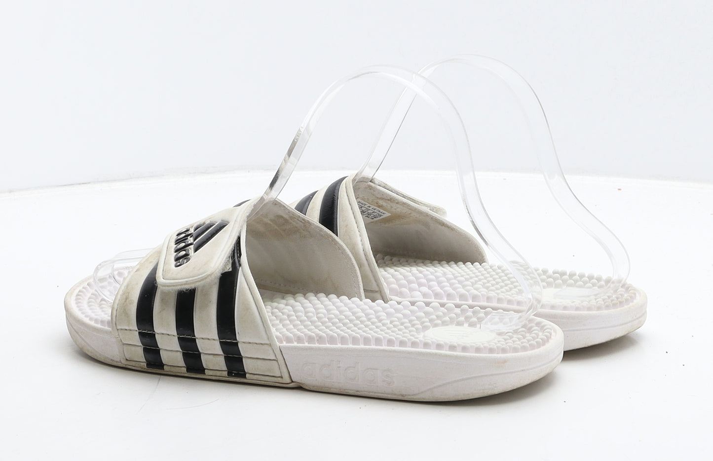 adidas Womens White Striped Rubber Slider Flat UK 6 39