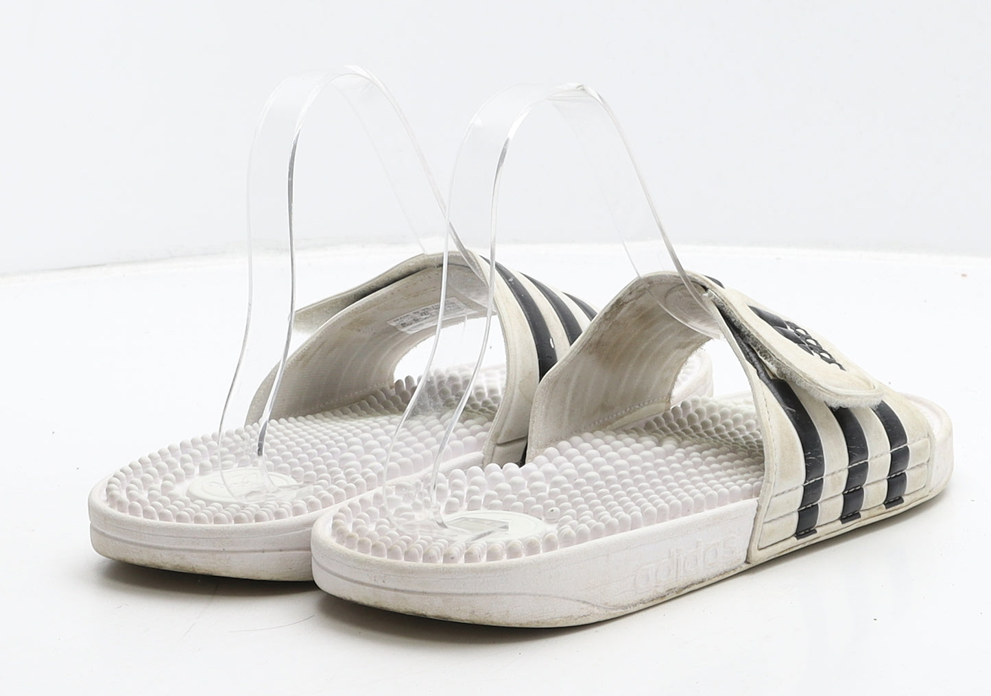 adidas Womens White Striped Rubber Slider Flat UK 6 39