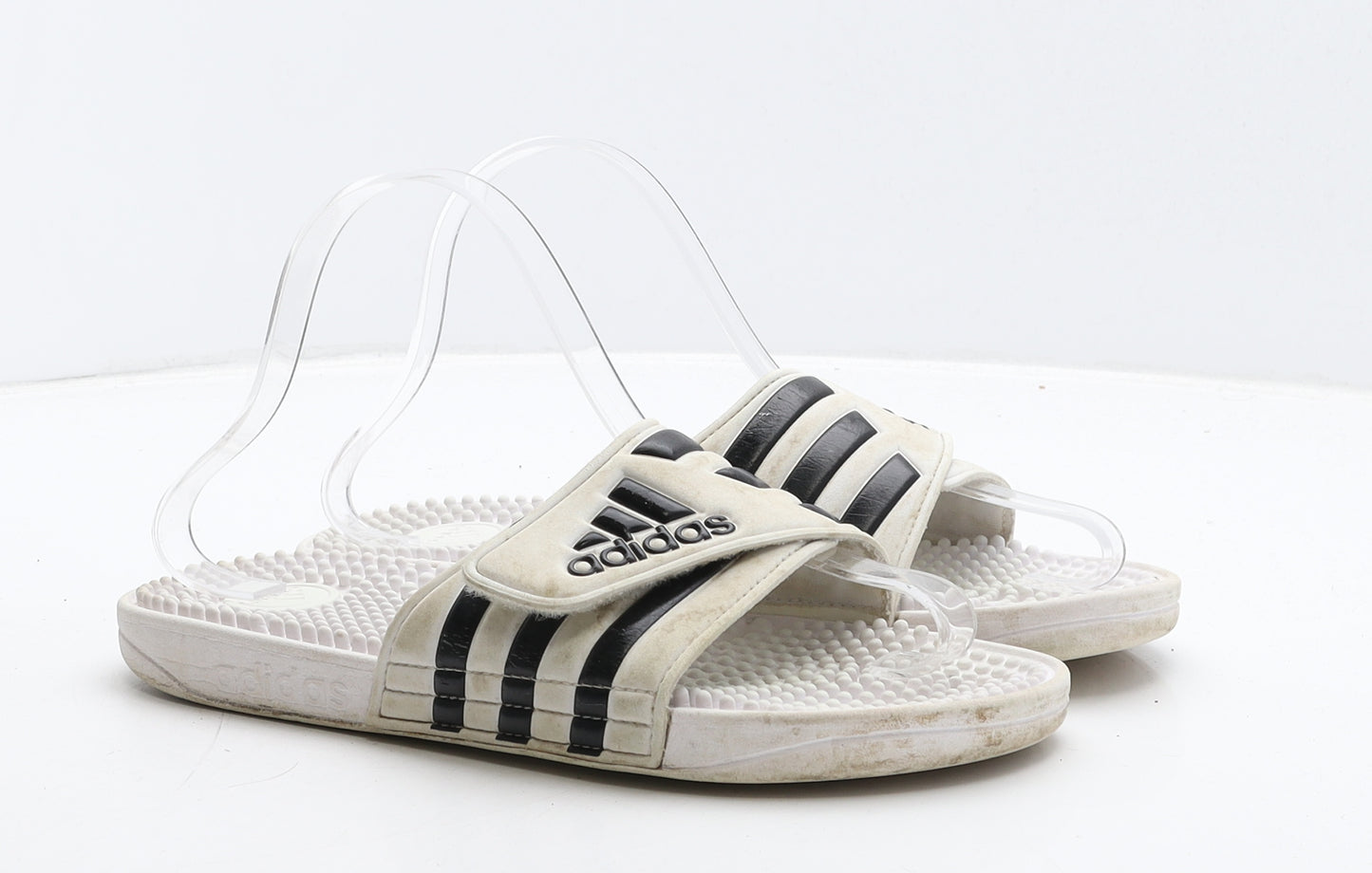 adidas Womens White Striped Rubber Slider Flat UK 6 39