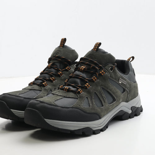 Pavers Mens Grey Leather Trainer UK 10 44 - Walking Trainers Wide Fit