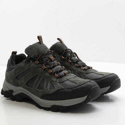 Pavers Mens Grey Leather Trainer UK 10 44 - Walking Trainers Wide Fit