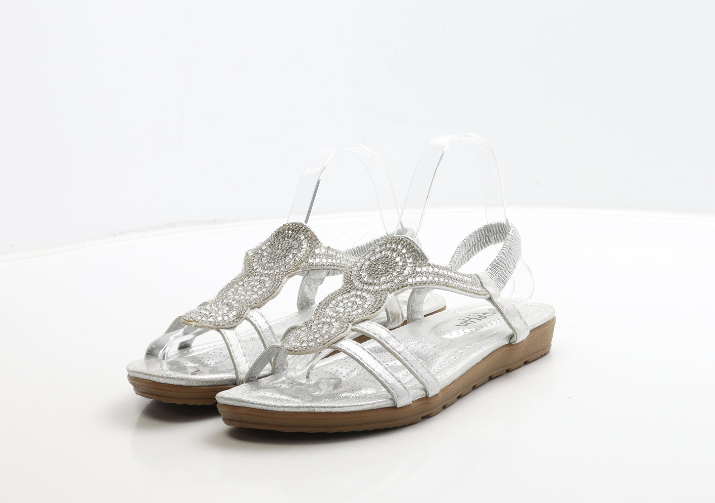 Hualun Womens Silver Leather Strappy Sandal UK 6 39