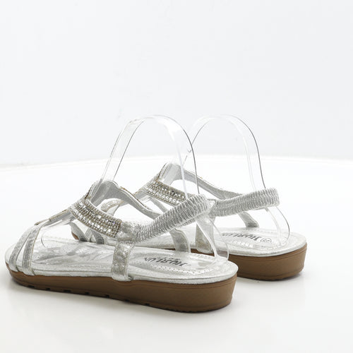 Hualun Womens Silver Leather Strappy Sandal UK 6 39