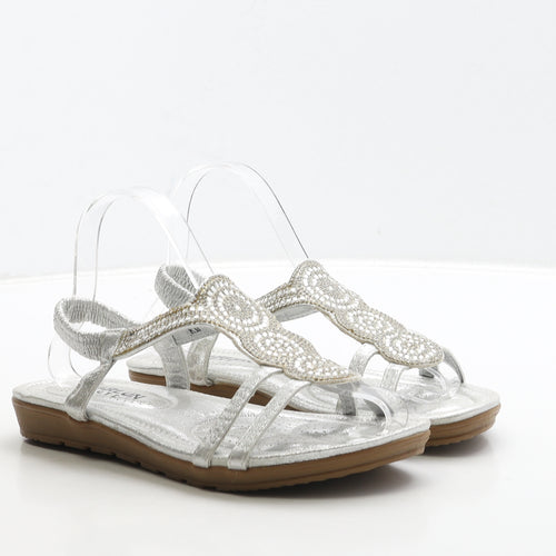 Hualun Womens Silver Leather Strappy Sandal UK 6 39