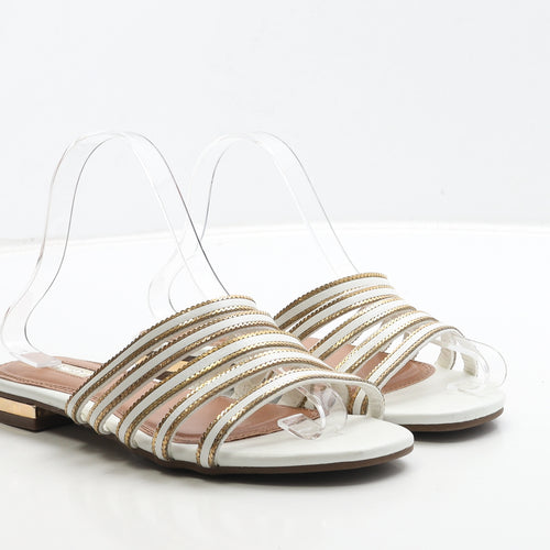 Primark Womens White Leather Slip On Sandal UK 6 39