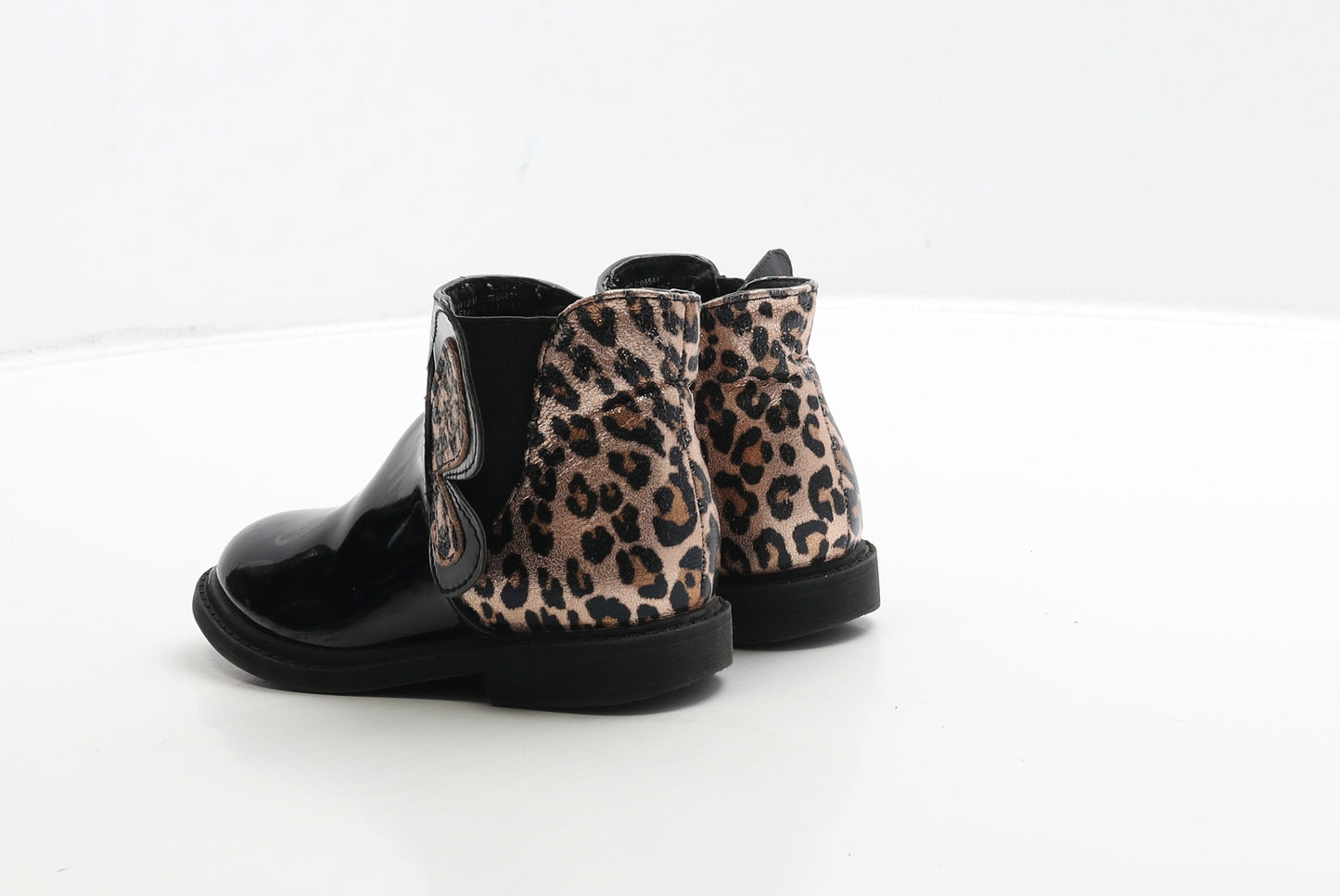 Matalan Girls Black Animal Print Patent Leather Bootie Boot UK 7 24 - Butterfly & Leopard Detail