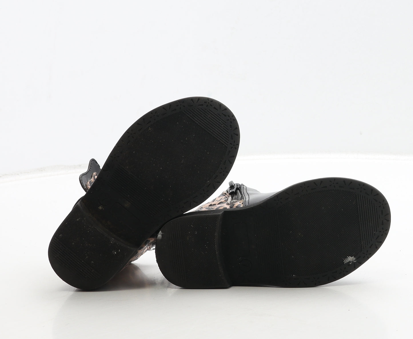 Matalan Girls Black Animal Print Patent Leather Bootie Boot UK 7 24 - Butterfly & Leopard Detail