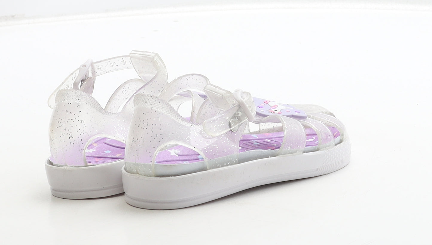 Preworn Girls Clear Rubber Fisherman Sandal UK 6 23 - Unicorn Detail