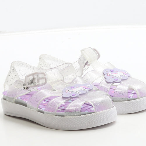 Preworn Girls Clear Rubber Fisherman Sandal UK 6 23 - Unicorn Detail