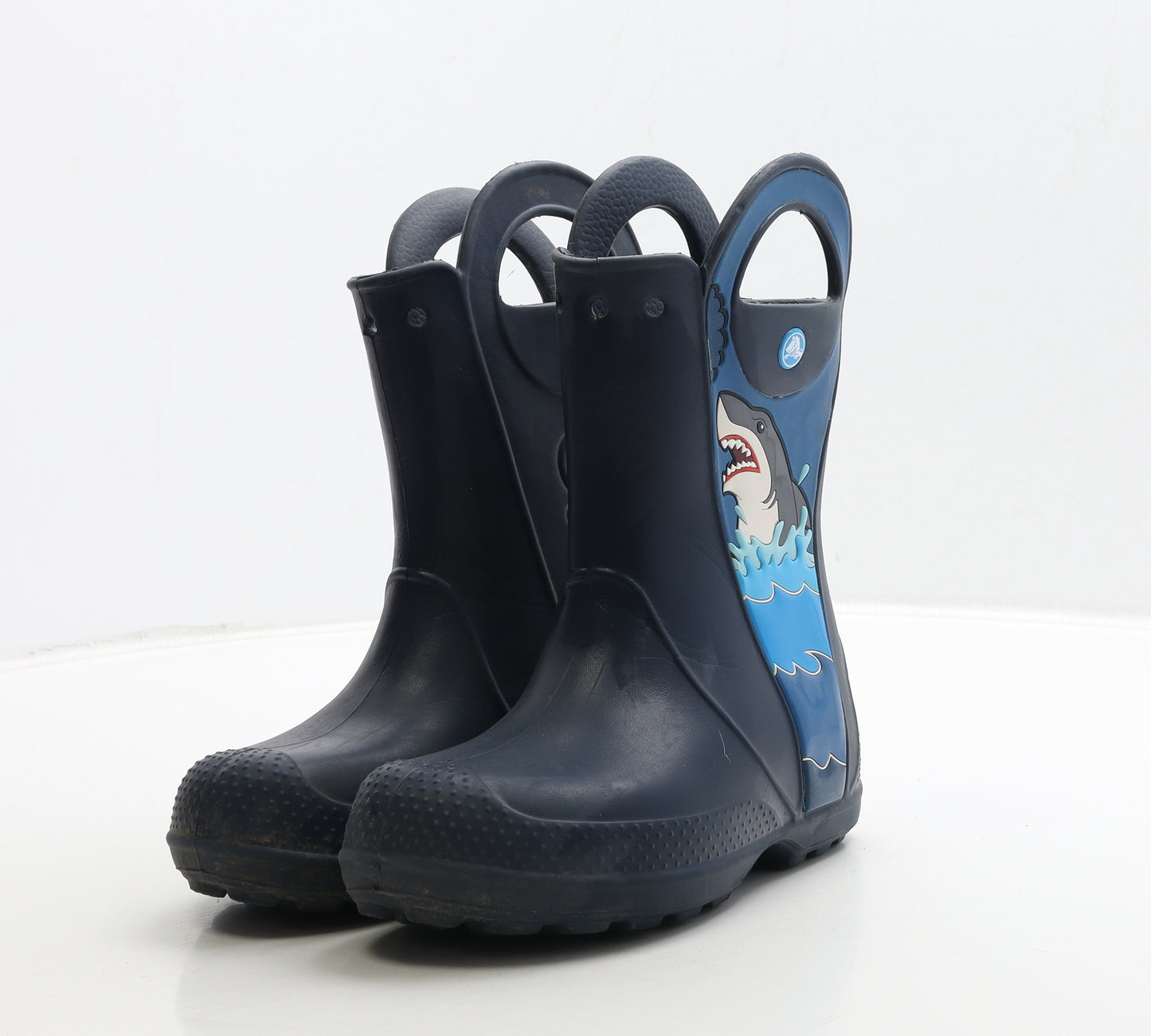 Crocs Boys Blue Rubber Wellies Boot UK 1 - Shark Detail