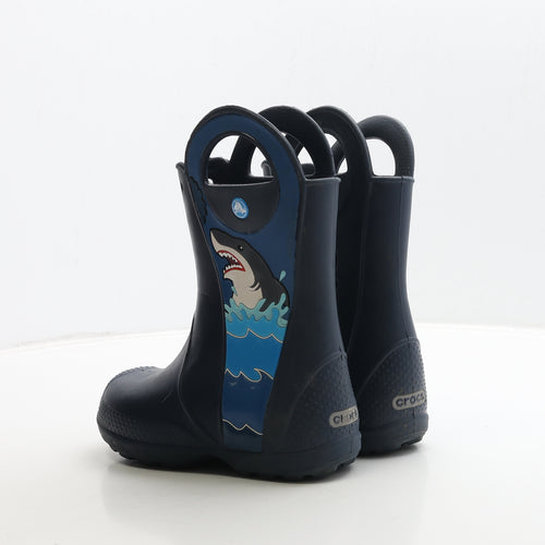 Crocs Boys Blue Rubber Wellies Boot UK 1 - Shark Detail