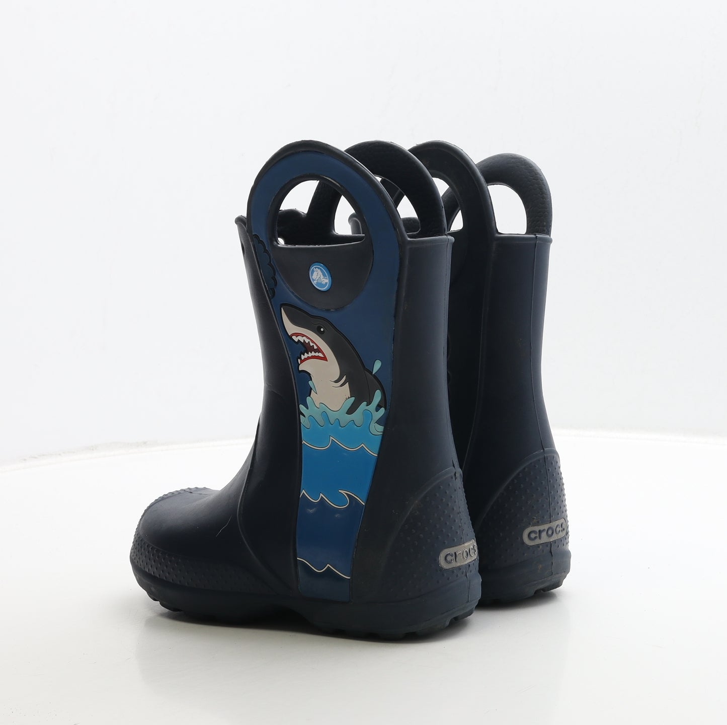 Crocs Boys Blue Rubber Wellies Boot UK 1 - Shark Detail