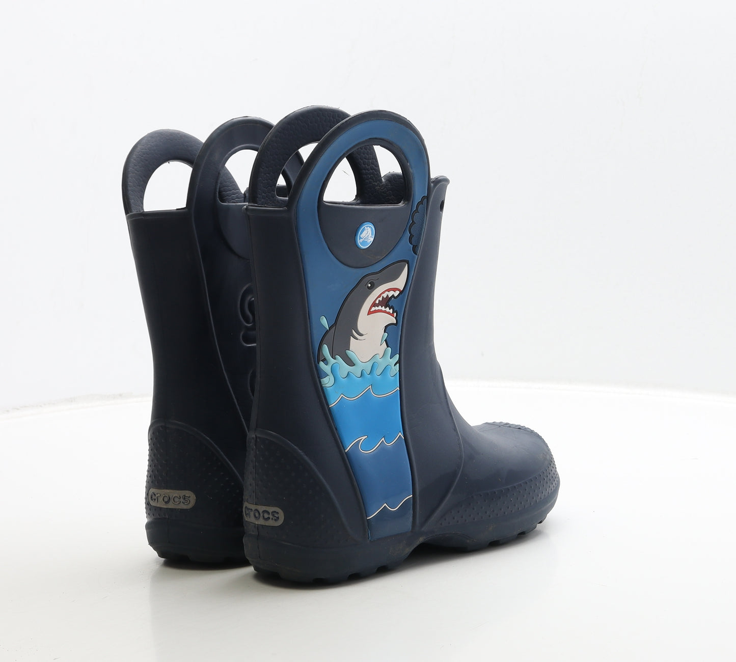 Crocs Boys Blue Rubber Wellies Boot UK 1 - Shark Detail