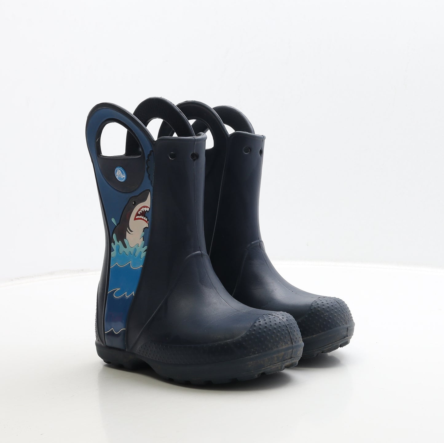 Crocs Boys Blue Rubber Wellies Boot UK 1 - Shark Detail