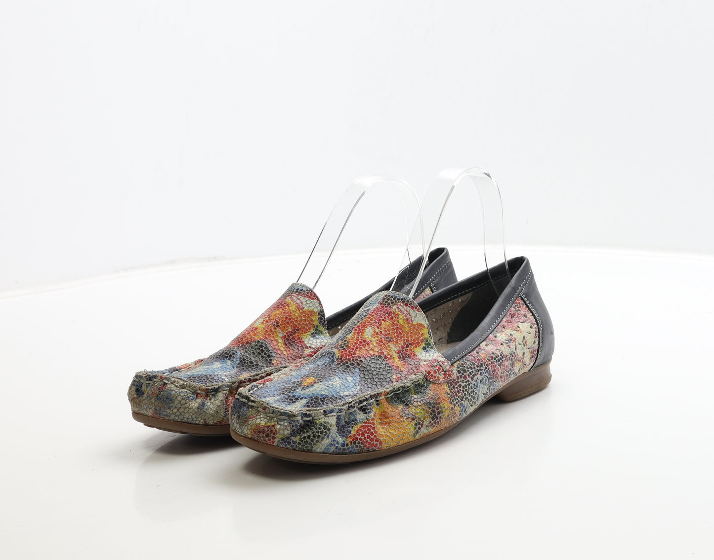 Rieker Womens Multicoloured Geometric Leather Loafer Flat UK 6 39