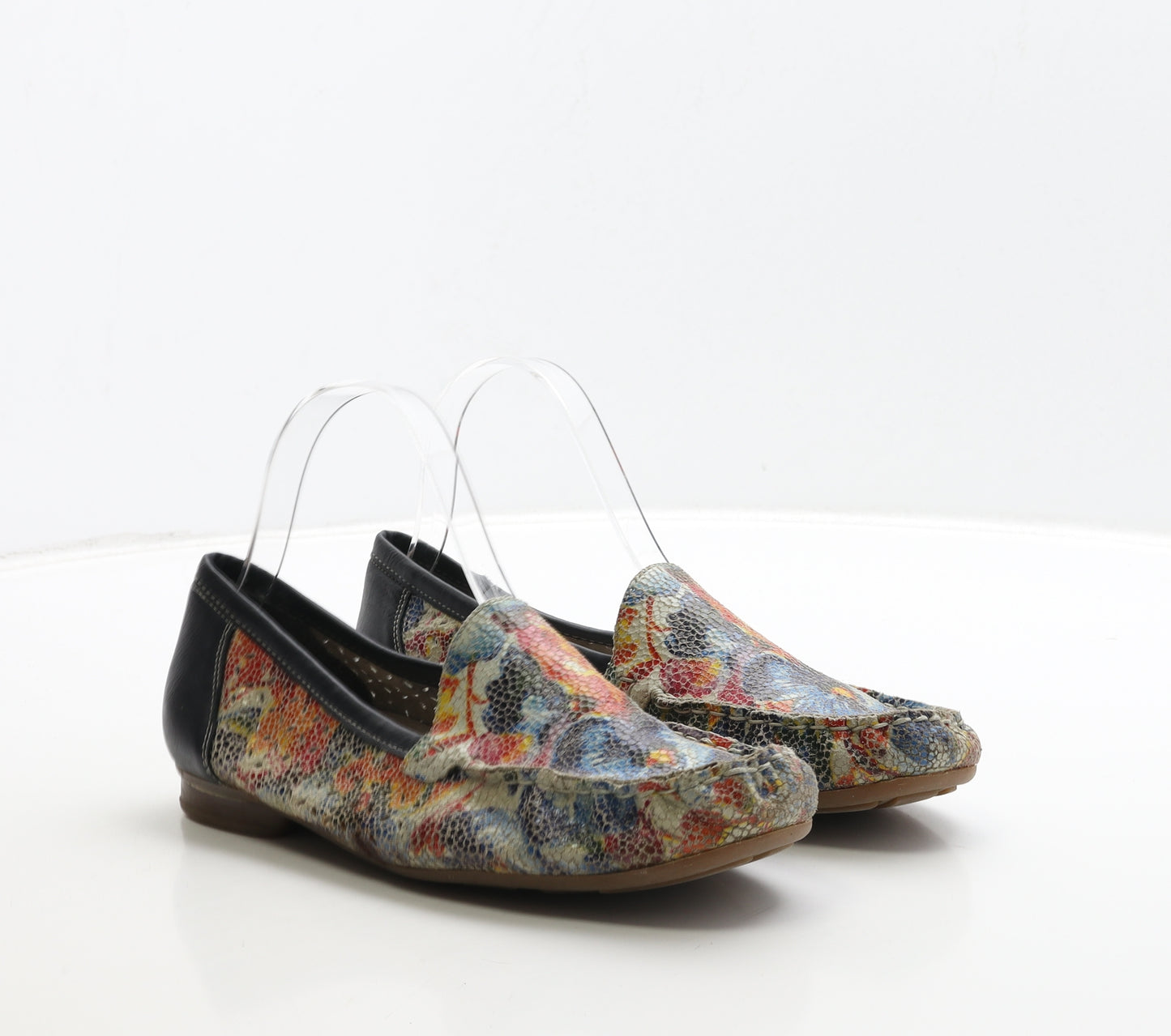 Rieker Womens Multicoloured Geometric Leather Loafer Flat UK 6 39
