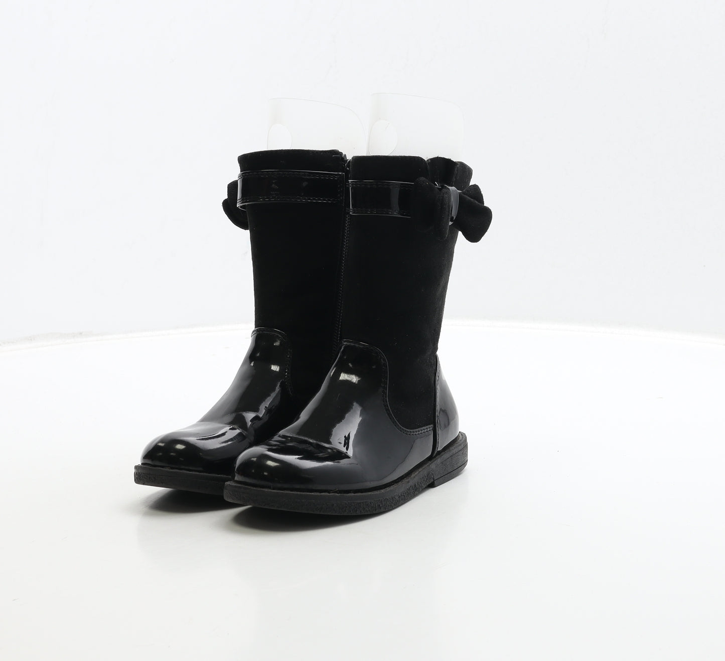 F&F Girls Black Patent Leather Bootie Boot UK 8 26