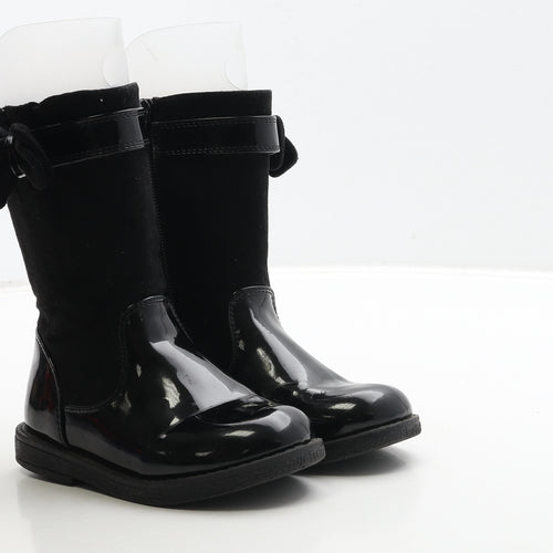 F&F Girls Black Patent Leather Bootie Boot UK 8 26