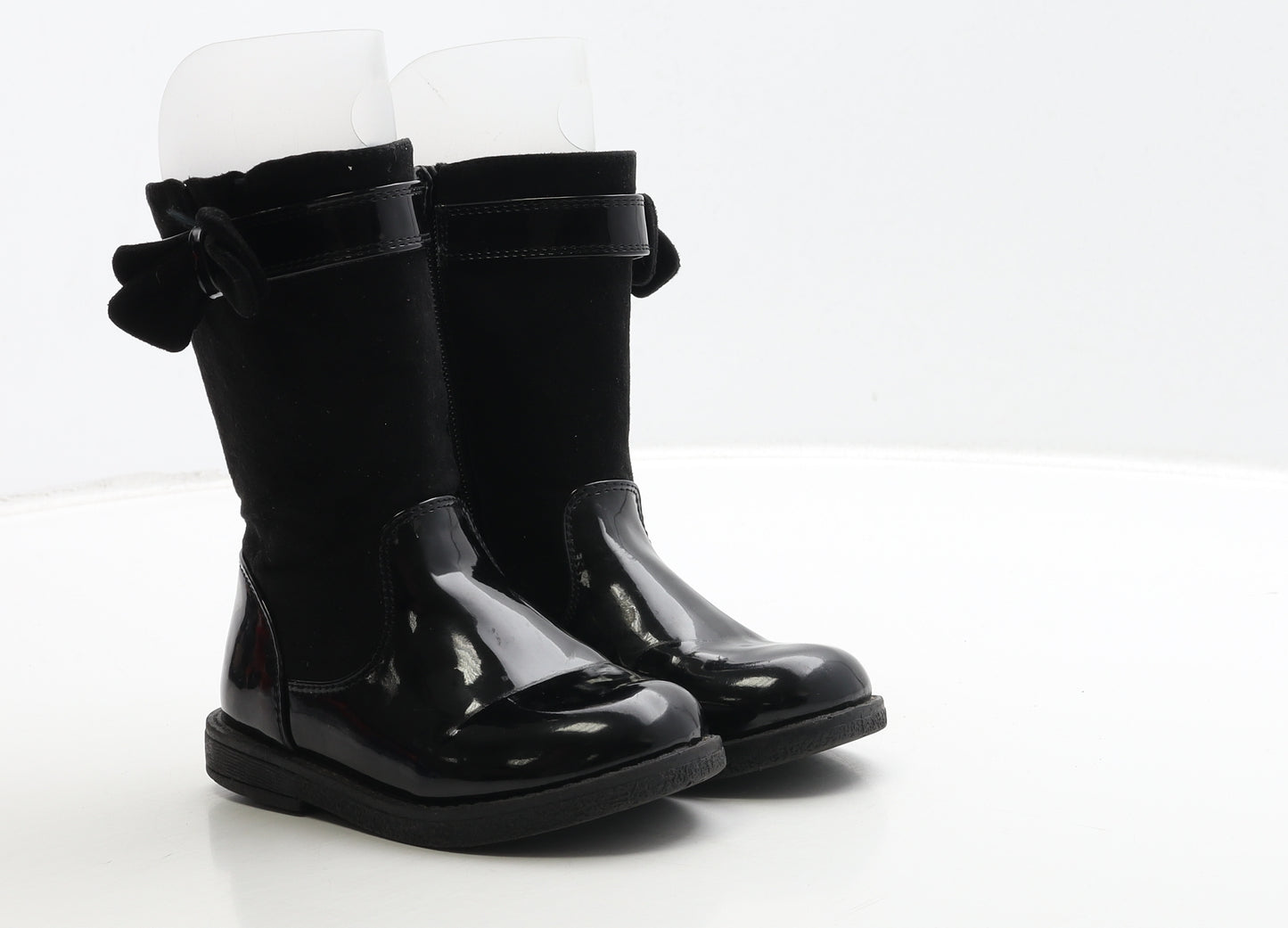 F&F Girls Black Patent Leather Bootie Boot UK 8 26