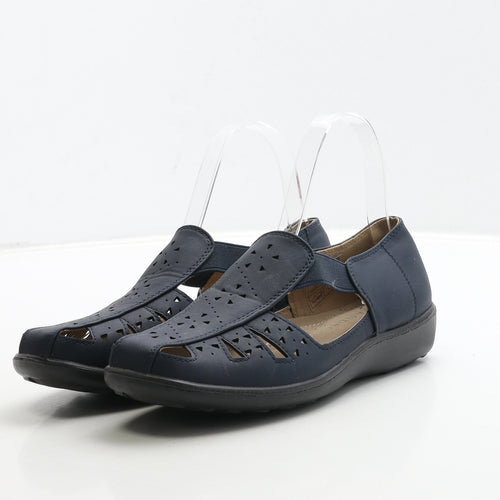 Amber Womens Blue Leather Slip On Flat UK 5 38