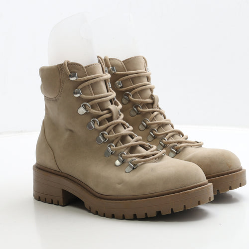 Primark Womens Beige Suede Combat Boot UK 6 39