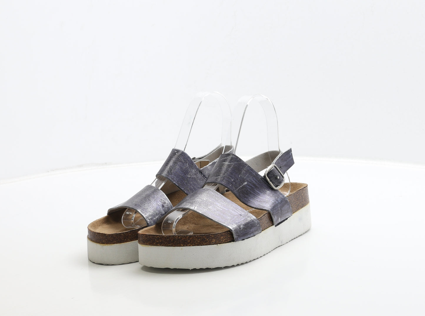 Primark Womens Blue Geometric Leather Strappy Sandal UK 3 36