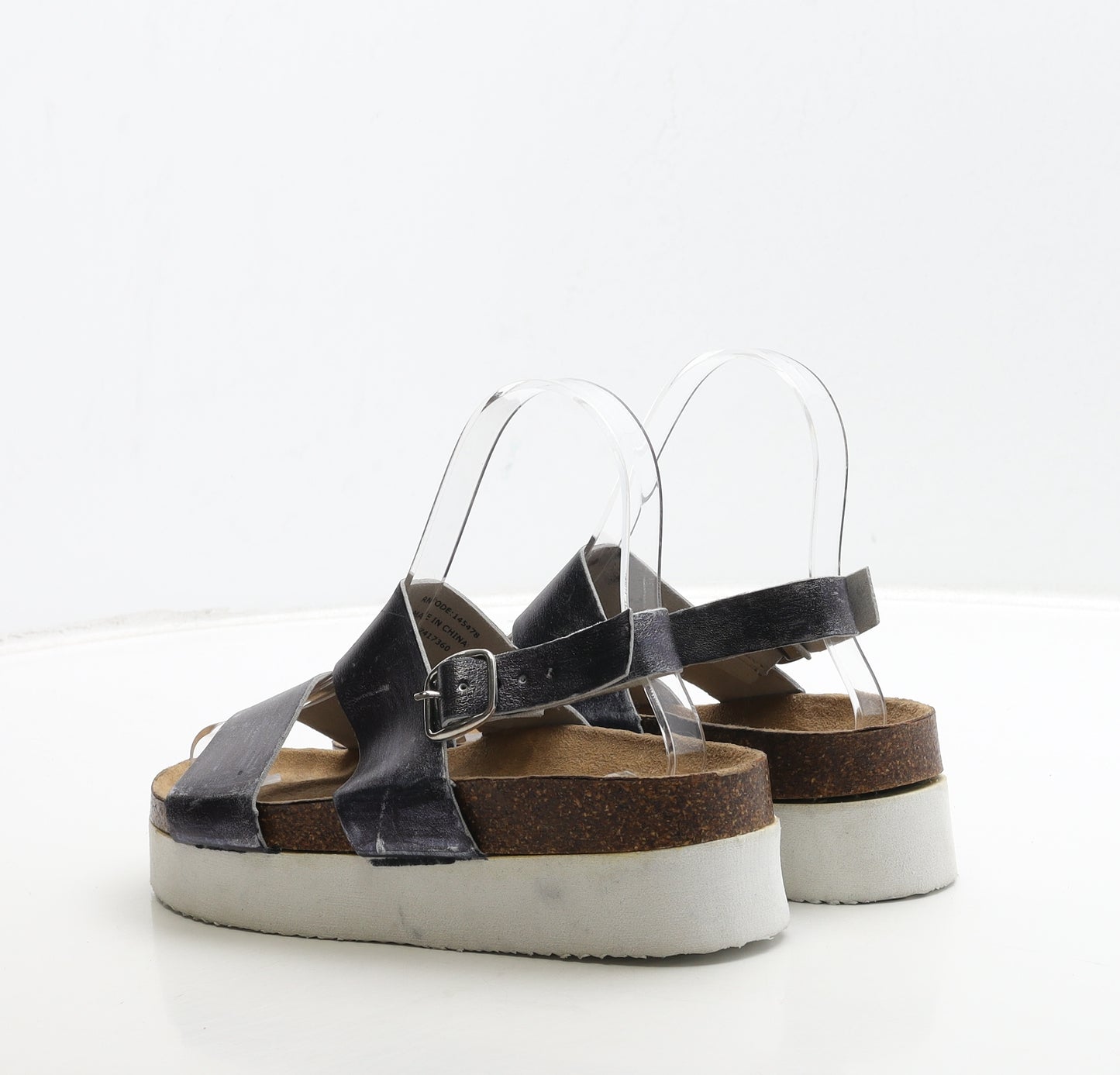 Primark Womens Blue Geometric Leather Strappy Sandal UK 3 36