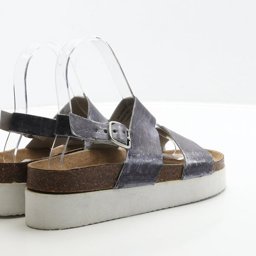 Primark Womens Blue Geometric Leather Strappy Sandal UK 3 36