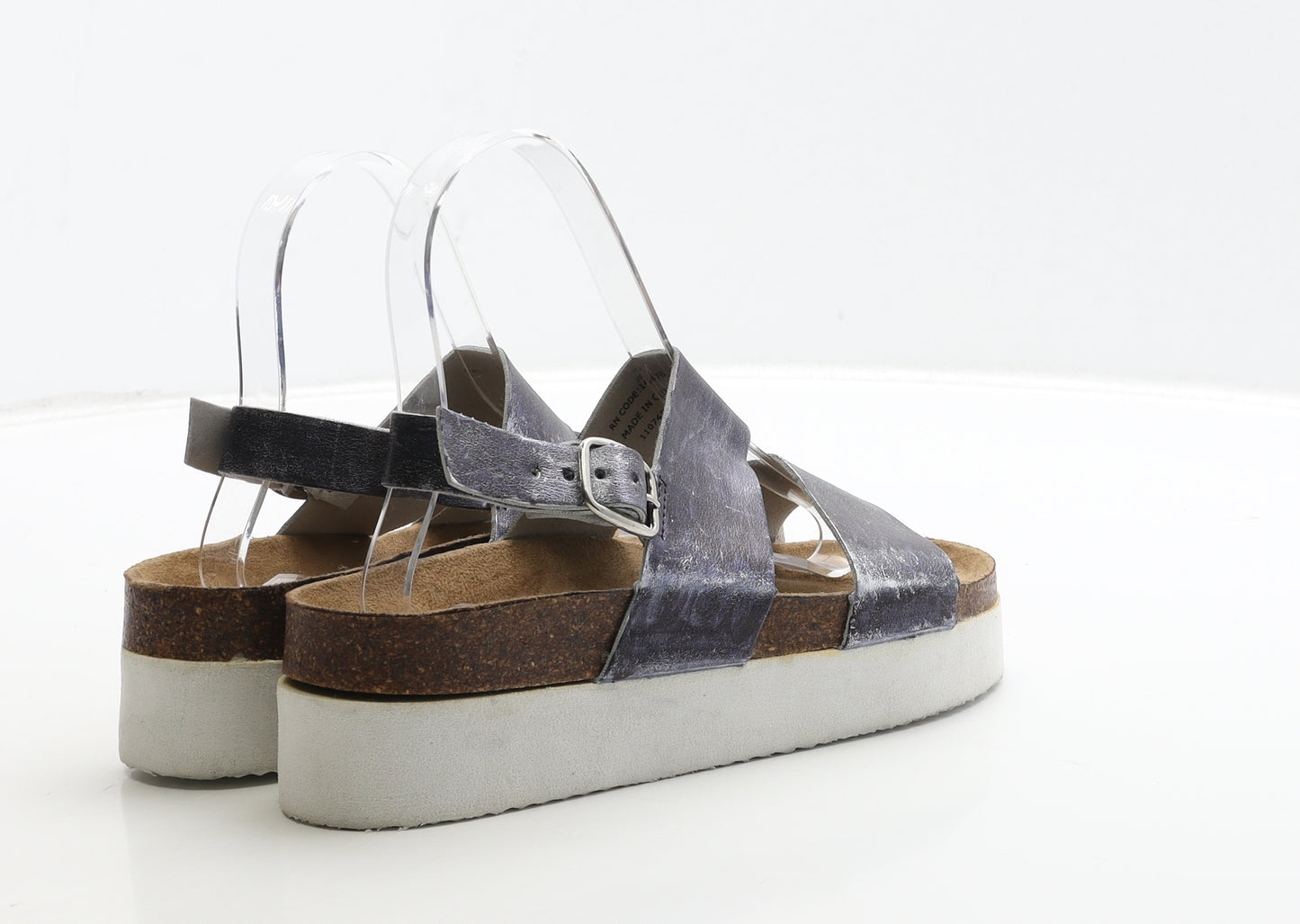 Primark Womens Blue Geometric Leather Strappy Sandal UK 3 36
