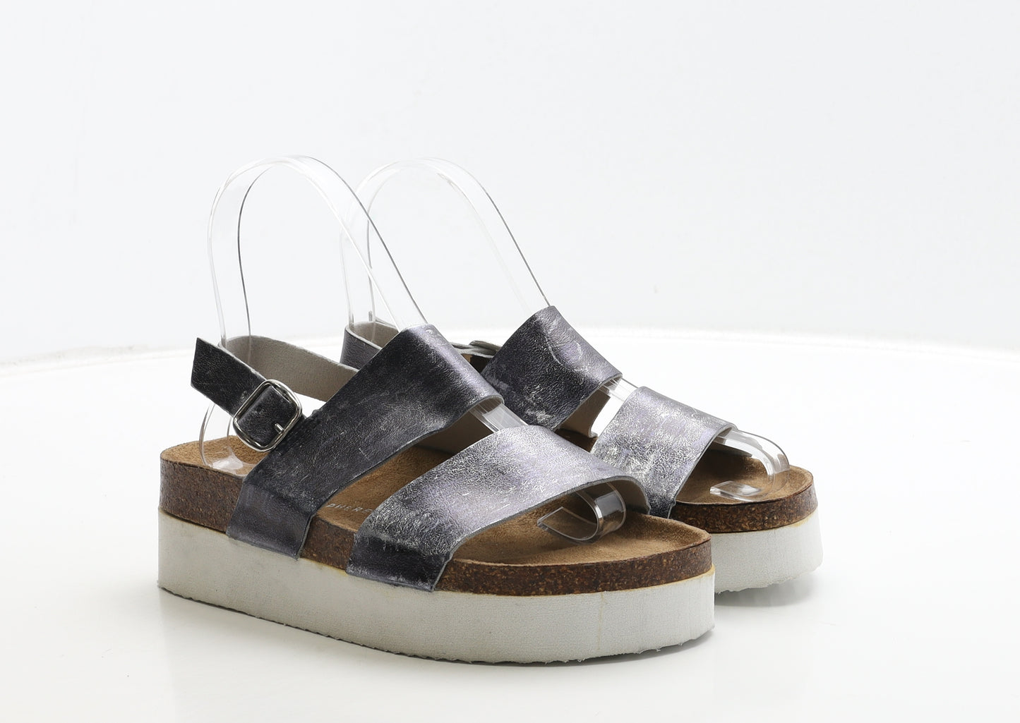 Primark Womens Blue Geometric Leather Strappy Sandal UK 3 36