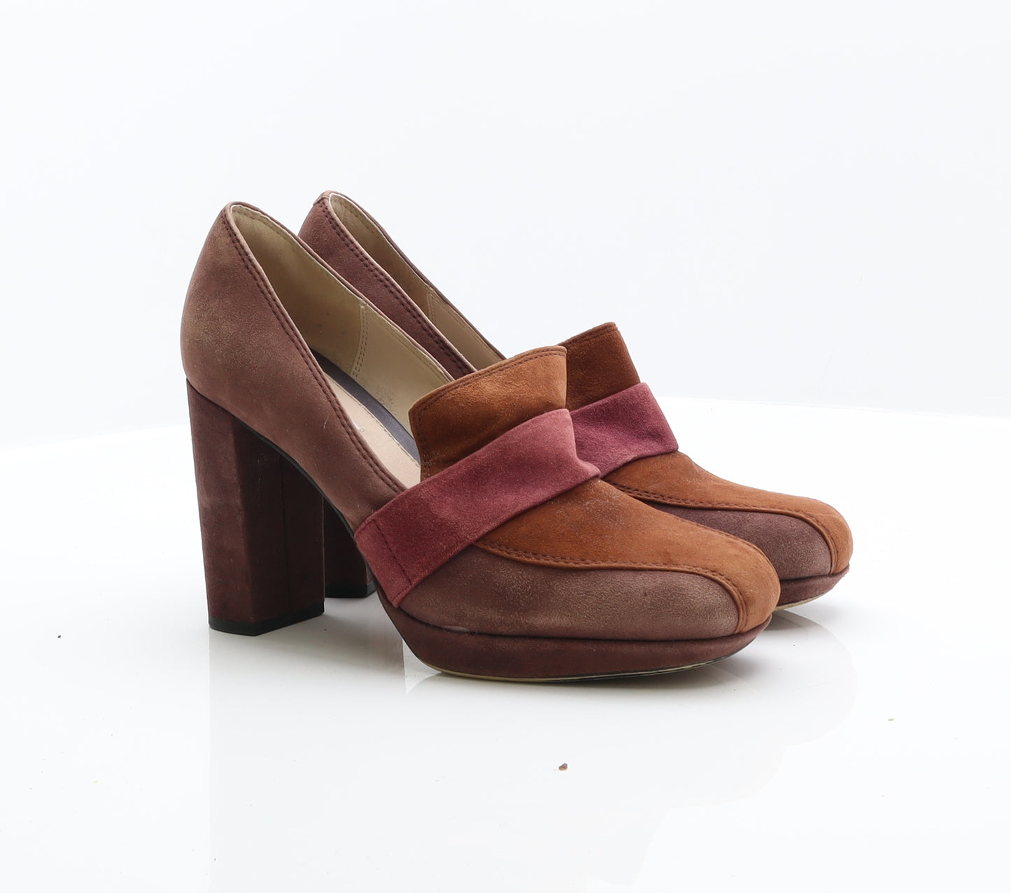 Clarks Womens Brown Colourblock Suede Platform Heel UK 8 US 10.5