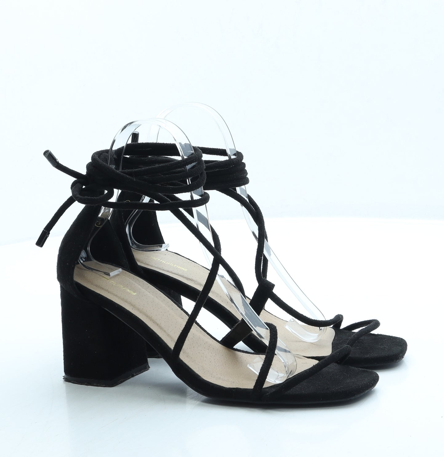 PRETTYLITTLETHING Womens Black Suede Strappy Heel UK 4 37