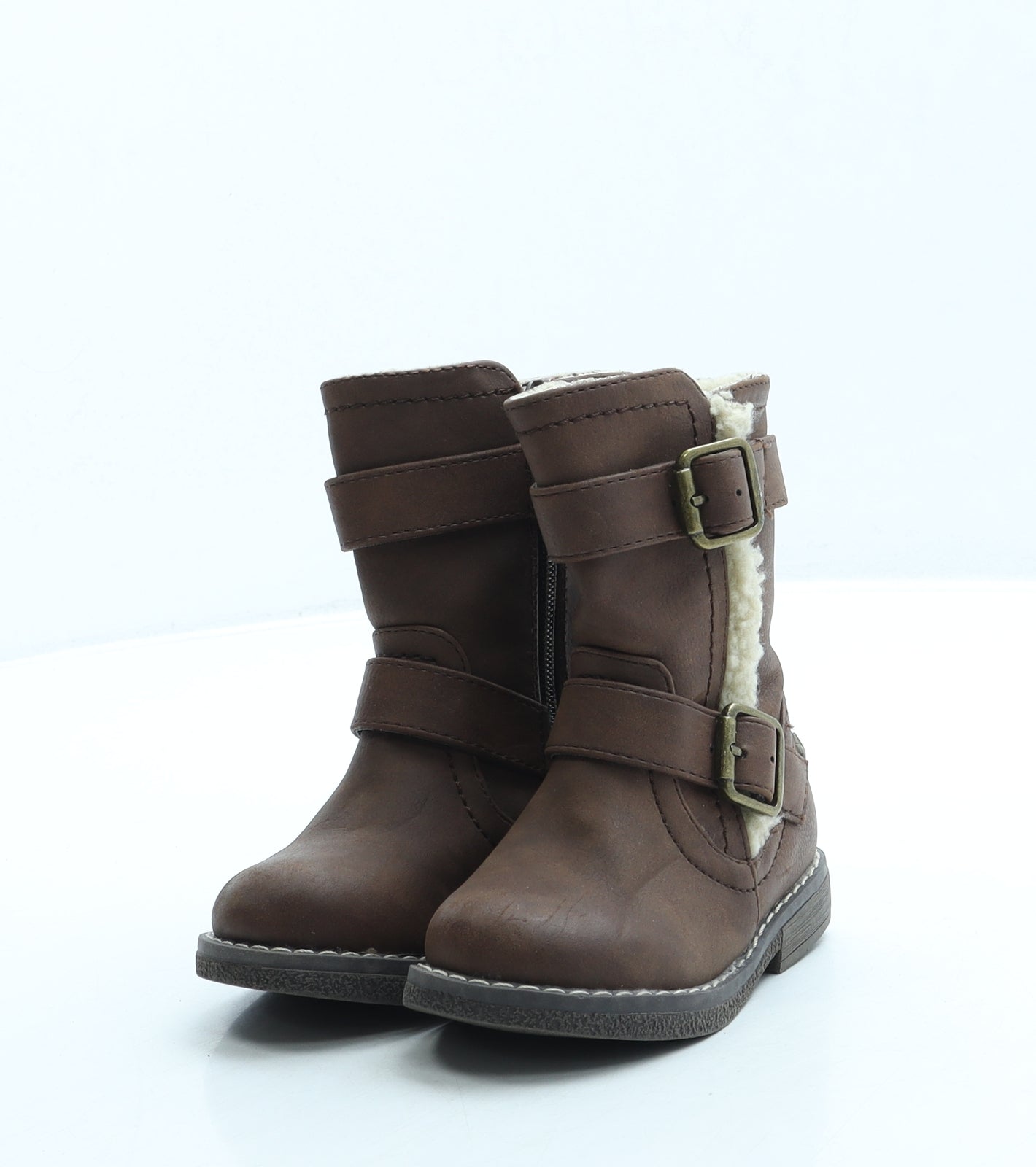 F&F Girls Brown Leather Biker Boot UK 5