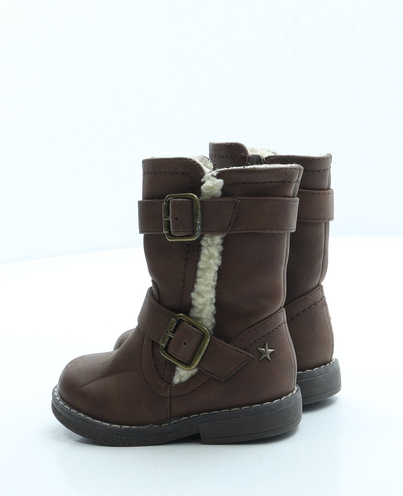 F&F Girls Brown Leather Biker Boot UK 5