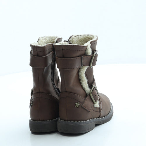 F&F Girls Brown Leather Biker Boot UK 5