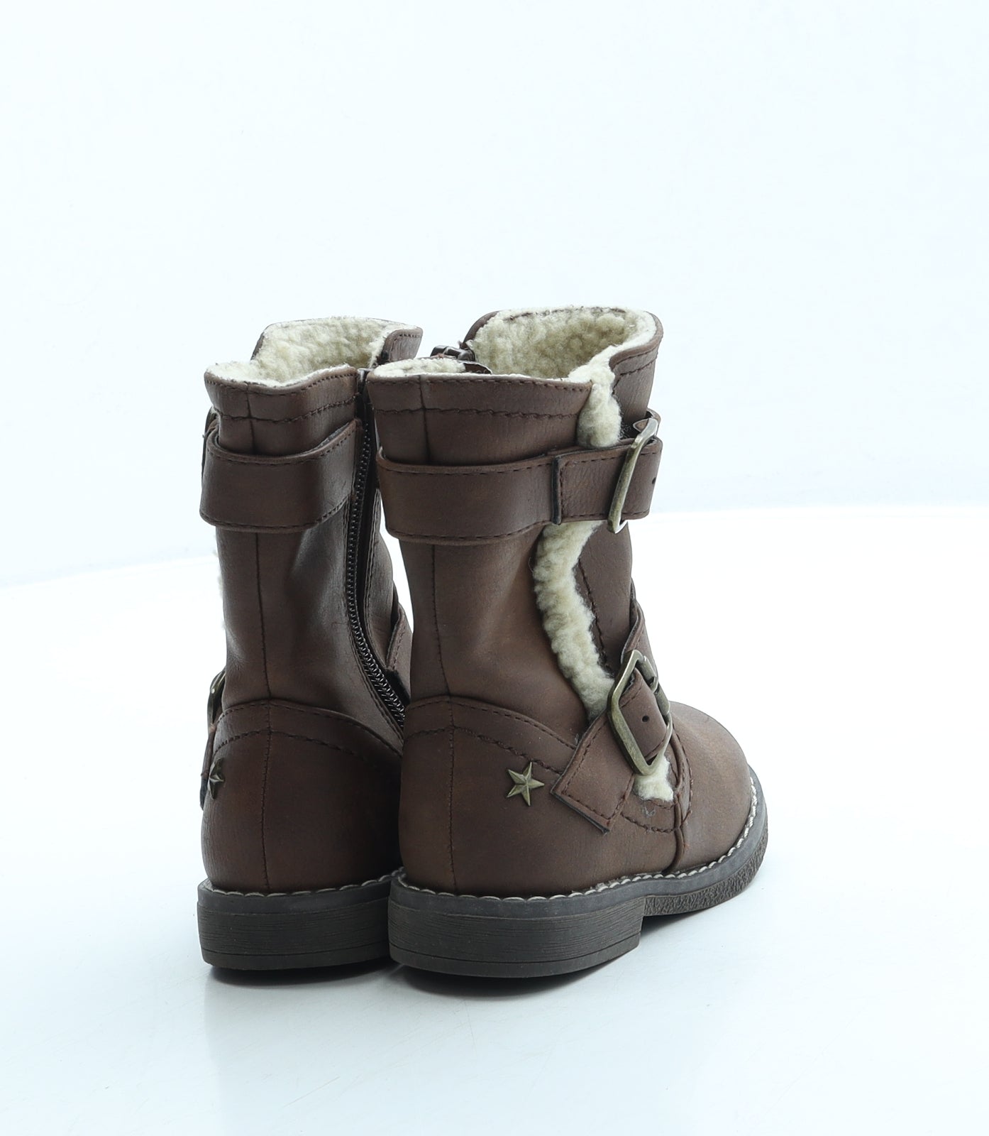 F&F Girls Brown Leather Biker Boot UK 5