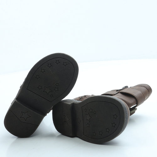 F&F Girls Brown Leather Biker Boot UK 5