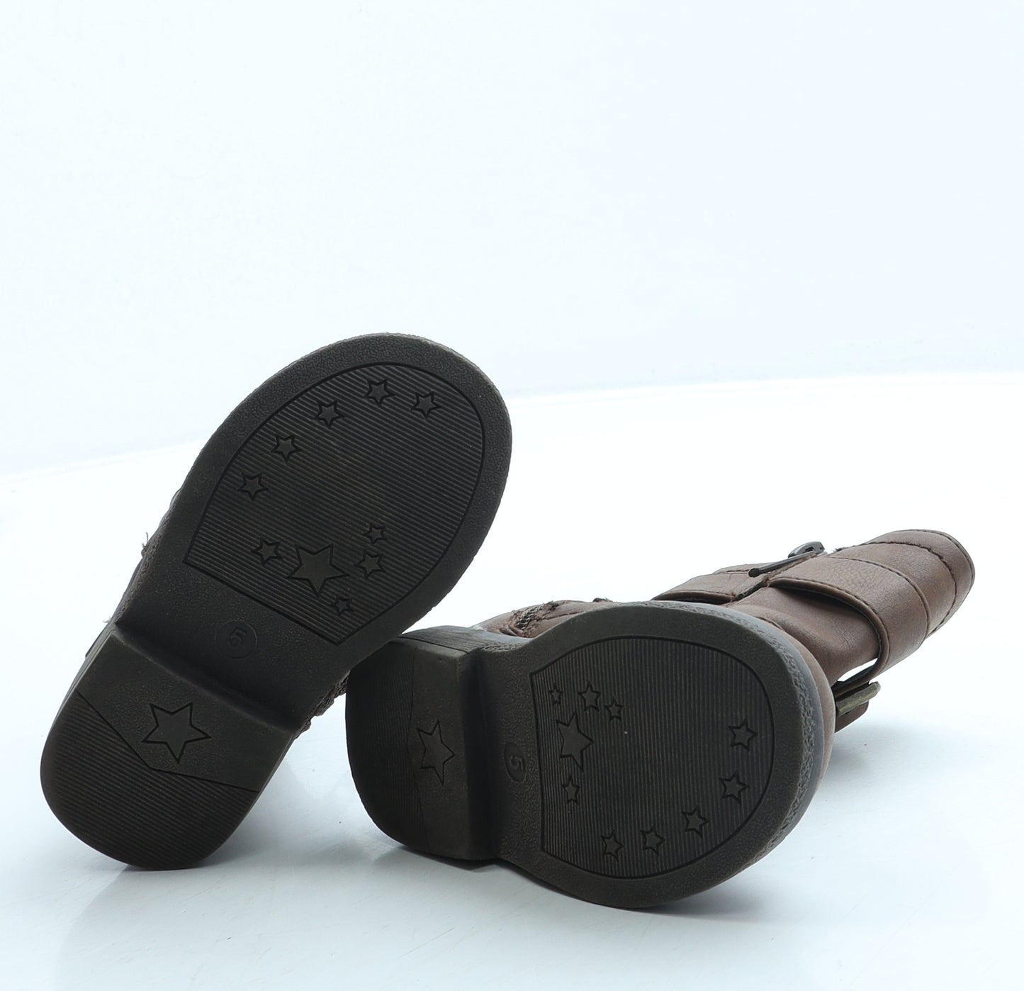 F&F Girls Brown Leather Biker Boot UK 5