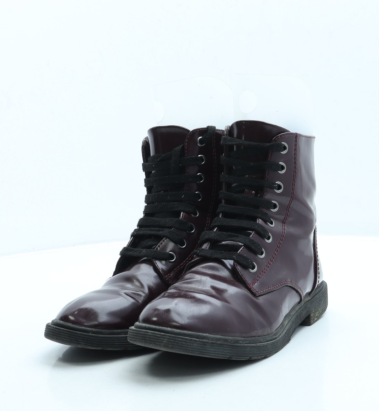 Primark Womens Purple Leather Combat Boot UK 6 39
